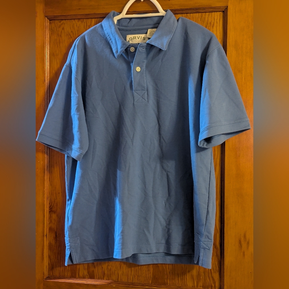 Orvis Blue Polo Shirt Relaxed Fit Cotton Blend